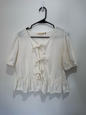 Liberty Love Ivory Tie-Front Peplum Top